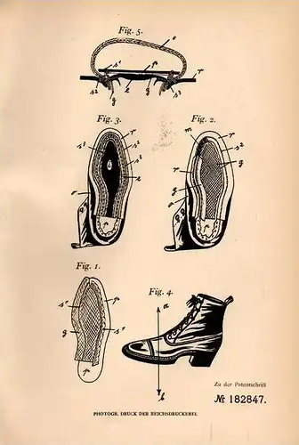 Original Patentschrift - G.A. Köhler in Wermelskirchen , 1906 , Herstellung von Schuhwerk , Schuster , Schuhmacher  !!!