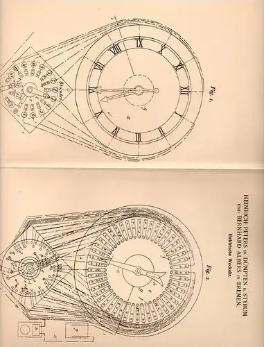 Original Patentschrift - H. Peters in Dümpten b. Styrum u. Mülheim , 1902 , Elektrische Weckuhr , Uhr !!!