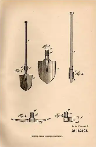 Original Patentschrift - H. Höfling in Ostheim vor der Rhön , 1906, Schanzgerät aus Beil , Spaten , Hacke und Spitzhacke