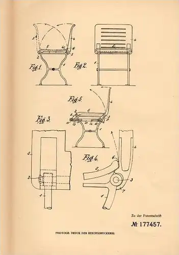 Original Patentschrift - Richard Rougon in St. Peter b. Graz , 1906 , Stuhl mit umlegbarer Rückenlehne !!!