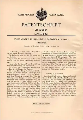 Original Patentschrift - J. Zeinwoldt in Bodafors , Schweden , 1901 , Schaukelstuhl !!!