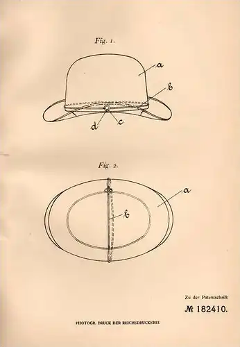 Original Patentschrift - Fa. W. Köhler in Neu Isenburg , 1906 , Schutz gegen Verwechslung bei Hüten , Hut , Hutmacher !!