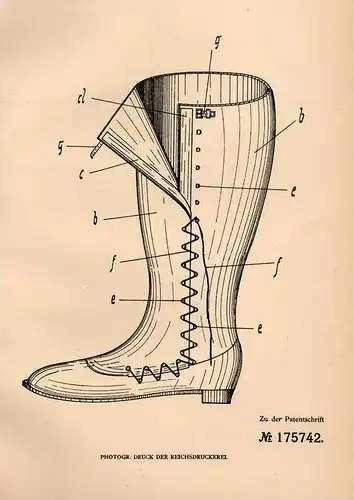 Original Patentschrift - J.Eggenweiler in Cassel , 1905 , geteilte Schaftstiefel wie Gamaschen , Schuhe , Schuster !!!