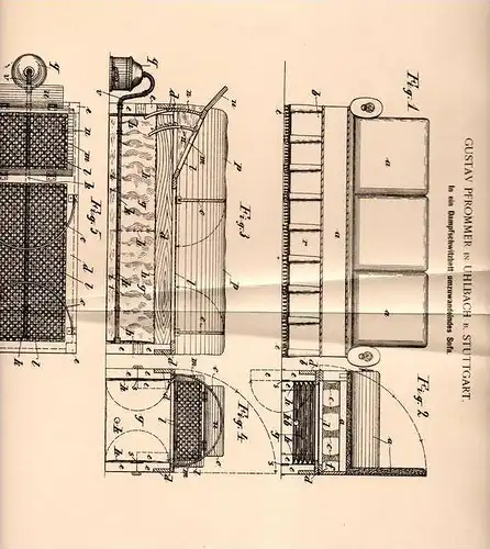 Original Patentschrift - G. Pfrommer in Uhlbach b. Stuttgart , 1899 , Sofa in Dampfschwitzbett umwandelbar !!!
