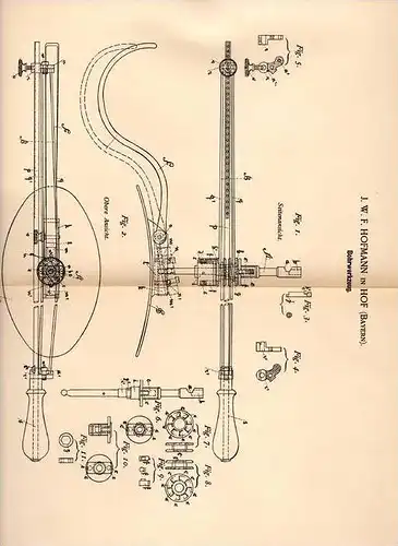 Original Patentschrift - J.W.F. Hofmann in Hof , Bayern , 1889 , Bohrwerkzeug , Bohrer !!!