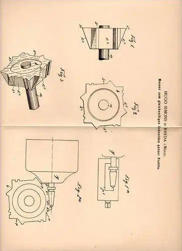 Original Patentschrift - Hugo Simons in Rheda i. Westf., 1902 , Messer zum Schneiden von Profil !!!