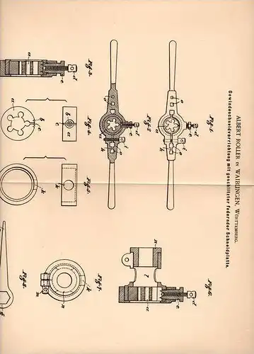 Original Patentschrift - A. Roller in Waiblingen , Württ., 1899 , Gewindeschneider , Kluppe !!!