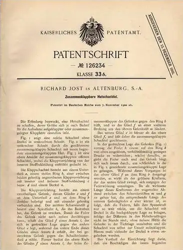 Original Patentschrift - R. Jost in Altenburg , S.-A., 1900 , Hutschachtel , Hut , Hüte !!!
