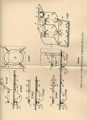 Original Patentschrift - Hutkoffer , Hut , 1898 , G. Schoenleber in Stuttgart , Hüte !!!