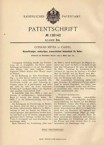 Original Patentschrift - Schutzkleid für Reiter , 1901 , C. Meyer in Cassel , Hose , Reithose !!!