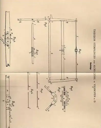 Original Patentschrift - T. Stemplinger in Vilshofen a.D., 1900 , Handsäge , Säge !!!