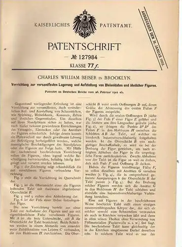 Original Patentschrift - C. Beiser in Brooklyn , 1901 , Bleisoldaten , Bleifiguren , Blei , Setzkasten !!!