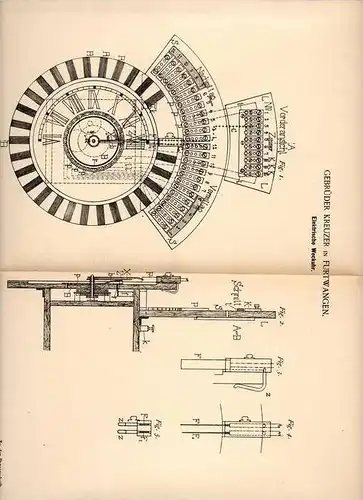 Original Patentschrift - Gebr. Kreuzer in Furtwangen , 1891 , elektrische Weckuhr , Wecker , Uhr !!!