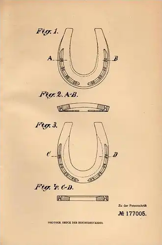 Original Patentschrift - Hufeisen , 1905 , J. Hagen in Düsseldorf - Wersten , Beschlag , Hufschmied , Pferd !!!