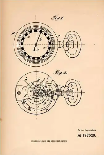Original Patentschrift - O. Bernheim in La Chaux de Fonds , 1905 , Roulette , Taschen-Roulette in Uhr !!!