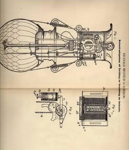 Original Patentschrift - R. Belfield in London , 1898 , Wechselstrom - Bogenlampe , Lampe  !!!