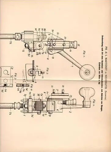 Original Patentschrift - L. Martenet in Neuchatel / Neuenburg , 1899 , Drehwerkzeug , Rohrabschneider !!!