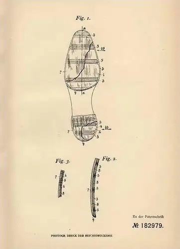 Original Patentschrift - M. Tips in Brüssel , 1906 , auswechselbare Sohlen für Schuhe , Schuster !!!