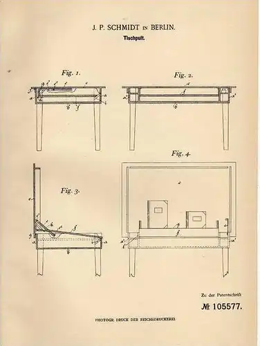 Original Patentschrift - J.F. Schmidt in Berlin , 1898 , Tischpult , Tisch , Pult , Sekretär !!!