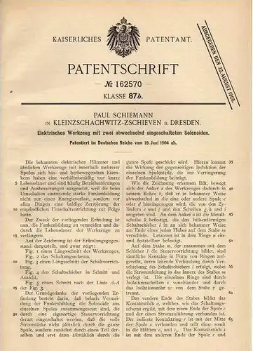 Original Patentschrift - P. Schiemann in Kleinzschachwitz - Zschieven b. Dresden , 1904 , Elektrisches Werkzeug !!!