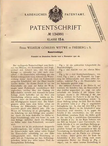 Original Patentschrift - Fa. Göhlers in Freiberg i.S. , 1901 , Nummerierschlägel !!!