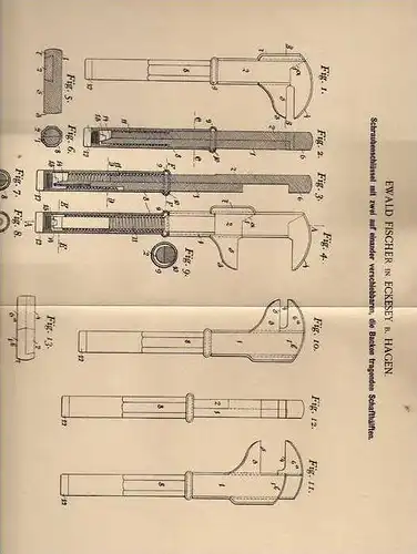 Original Patentschrift - E. Fischer in Eckesey b. Hagen , 1901 , Schraubenschlüssel mit verschiebbaren Backen !!!