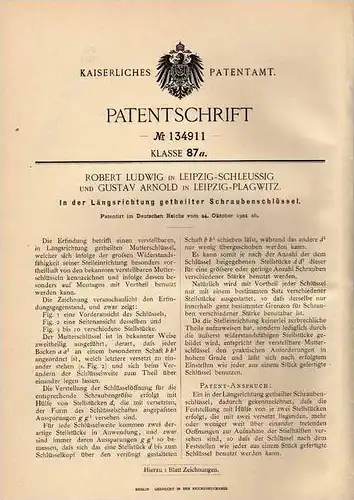 Original Patentschrift - R. Ludwig in Leipzig - Schleussig und Plagwitz , 1901, geteilter Schraubenschlüssel !!!