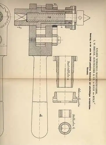 Original Patentschrift - Werkzeugfabrik in Kalk bei Köln , 1884 , Bohrknarre , Bohrer , Knarre !!!