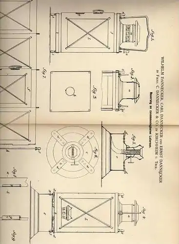 Original Patentschrift - C. Dannecker in Kirchheim u. Teck , 1884 , zusammenlegbare Laterne , Lampe !!!