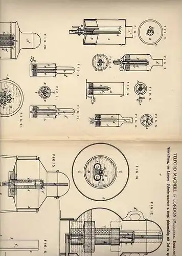 Original Patentschrift - T. Macneill in London , 1889 , Schmierung mit Oel von Lampen , Laterne !!!