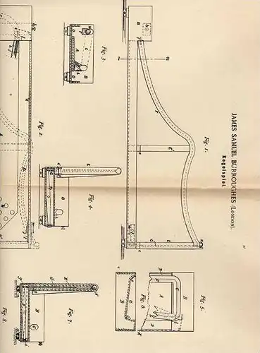 Original Patentschrift - J. Burroughes in London , 1889 , Kegelspiel , Kegel , Kegeln , Bowling !!!