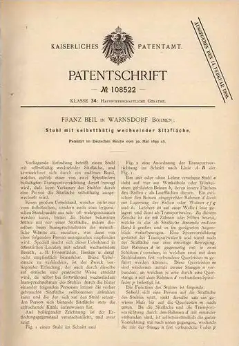 Original Patentschrift - F. Beil in Warnsdorf , Böhmen , 1899 , Stuhl mit wechselnder Sitz , Varnsdorf !!!