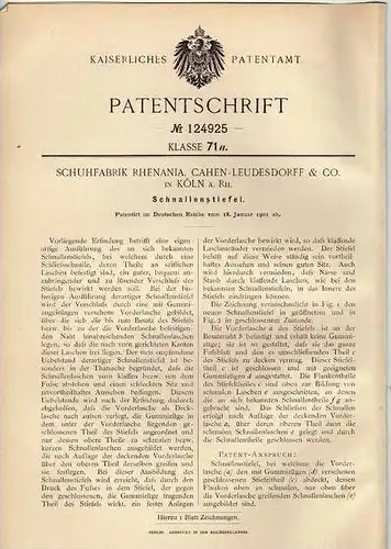 Original Patentschrift - Rhenania Schuhfabrik in Cöln a.Rh., 1901 , Schnallenstiefel , Stiefel !!!