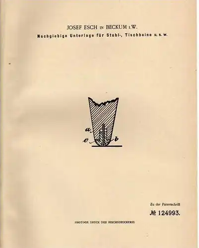 Original Patentschrift - J. Esch in Beckum i.W. , 1900 , Stuhl und Tischbeine , Unterlage !!!