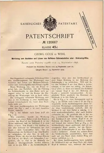 Original Patentschrift - G. Gück in Werl , 1900 , Werkzeug für Hufeisen , Pferd , Pferde , Schmied !!!