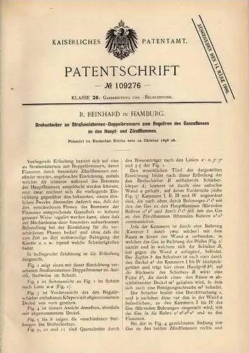 Original Patentschrift - R. Reinhard in Hamburg , 1898 , Straßenlaterne , Laterne , Straßenlampe !!!