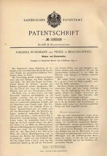 Original Patentschrift - Büstenhalter , BH , 1899 , J. Nühsmann in Brauschweig !!!