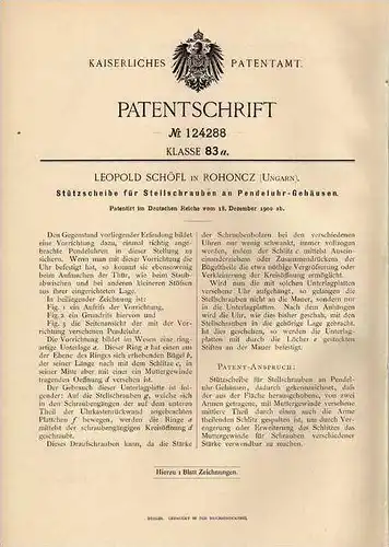 Original Patentschrift - L. Schöfl in Rohoncz , Ungarn , 1900 , Pendeluhr , Uhr , Gehäuse , Wanduhr !!!