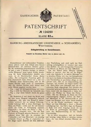 Original Patentschrift - Amerikanische Uhrenfabrik in Schramberg , 1901 , Stoppuhr , Zeitmesser , Uhr !!!