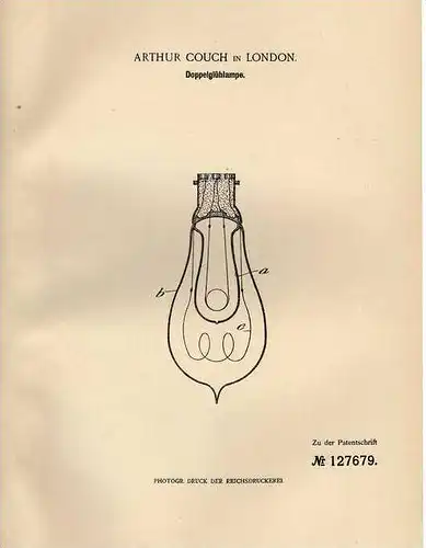 Original Patentschrift - A. Couch in London , 1900 , Doppelglühlampe , Dobble Lamp , Lampe !!!