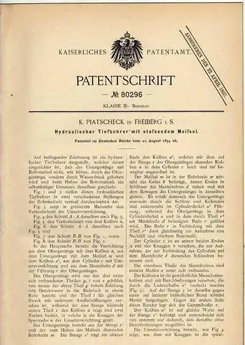 Original Patentschrift - K. Piatscheck in Freiberg i.S., 1894 , Tiefbohrer , Bergbau , Bergwerk !!!