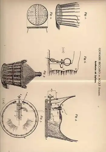 Original Patentschrift - G. Beccaro in Acqui , Italien , 1894 , Korbflasche mit Zapfhahn , Flasche !!!