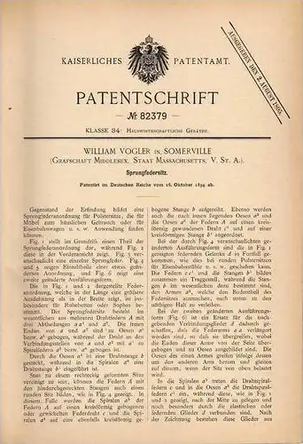 Original Patentschrift - W. Vogler in Somerville , 1894 , Sitz mit Sprungfeder , Sessel !!!