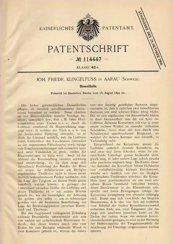 Original Patentschrift - J. Klingelfuss in Aarau , 1899 , Dosenlibelle , Wasserwaage !!!