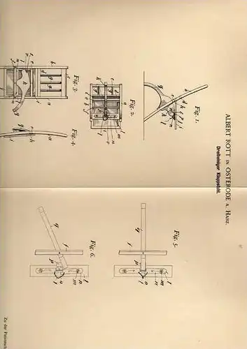 Original Patentschrift - A. Rott in Osterode a. Harz , 1899 , Dreibeiniger Klappstuhl , Stuhl !!!