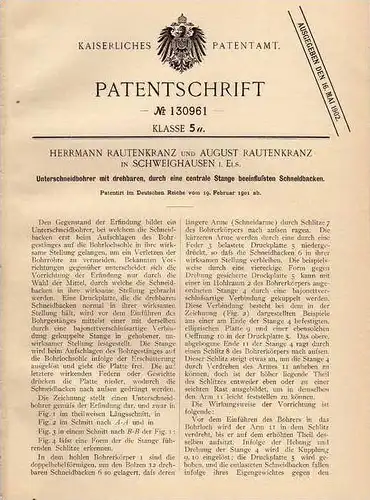 Original Patentschrift - H. Rautenkranz in Schweighausen , 1901 , Bohrer mit Schneidbacken , Schweighouse !!!