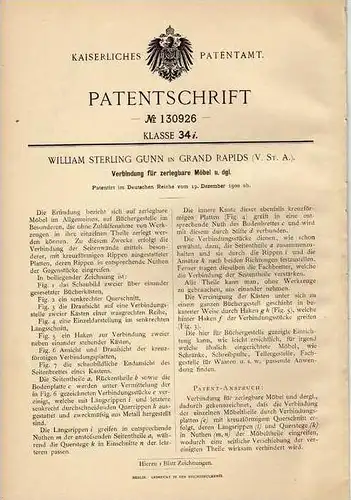 Original Patentschrift - W. Gunn in Grand Rapids , 1900 , Zelegbare Möbel , Schrank , Kommode  !!!