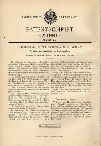 Original Patentschrift - G. Rudolph in Auerbach i.V., 1900 , Herstellung von Einschlageisen !!!