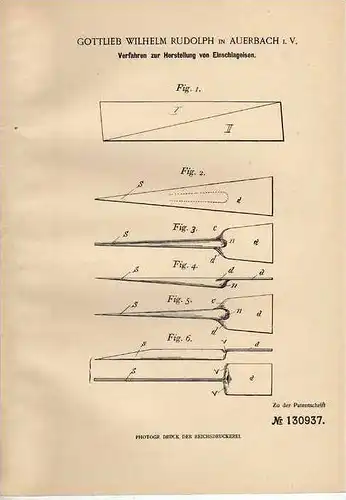 Original Patentschrift - G. Rudolph in Auerbach i.V., 1900 , Herstellung von Einschlageisen !!!