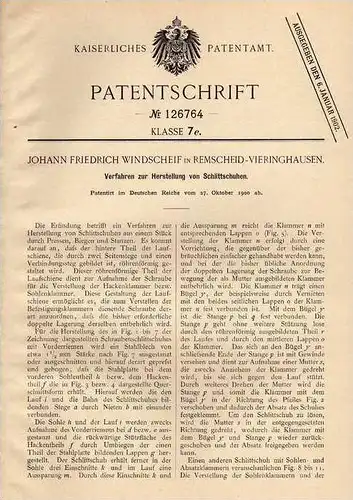 Original Patentschrift - J. Windscheif in Remscheid - Vieringhausen , 1900 , Schlittschuhe , Eislauf , Eiskunstlauf !!!